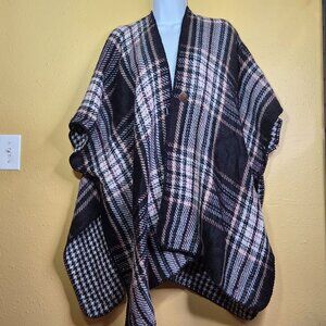 NWT Style & Co Women's Houndstooth Reversible Topper Wrap Black Red